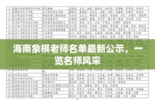 海南象棋老师名单最新公示，一览名师风采